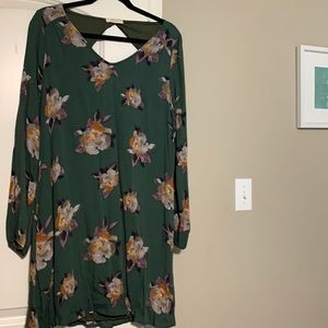 Olive green floral long sleeve dress